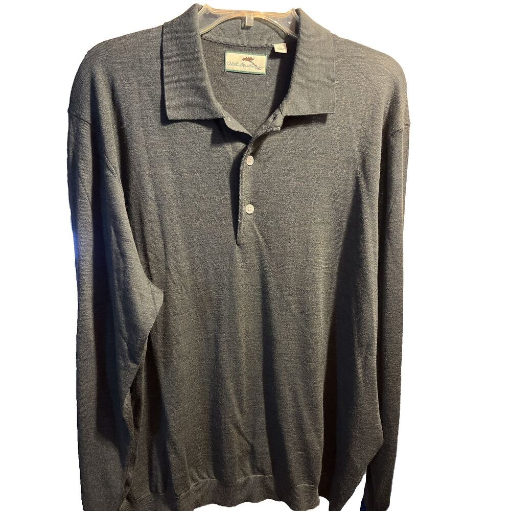 Alister McKenzie Men's Large Green Long Sleeve 1/4 Button Merino Wool Sweater